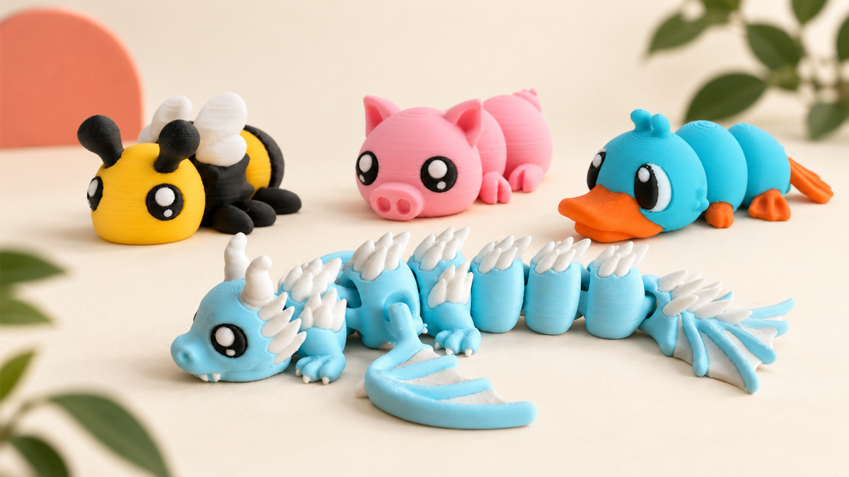 Buzzly, Rosalie, Perry und Blyss als Auswahl beweglicher druckpunkt-Figuren