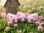 Rosalie – 3D-gedrucktes Schweinchen in Rosa, Seitenansicht mit großen Kawaii-Augen