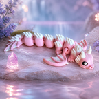 Blyss Rosa – beweglicher 3D-gedruckter Drache entdeckt einen rosafarbenen Kristall, Produktfoto