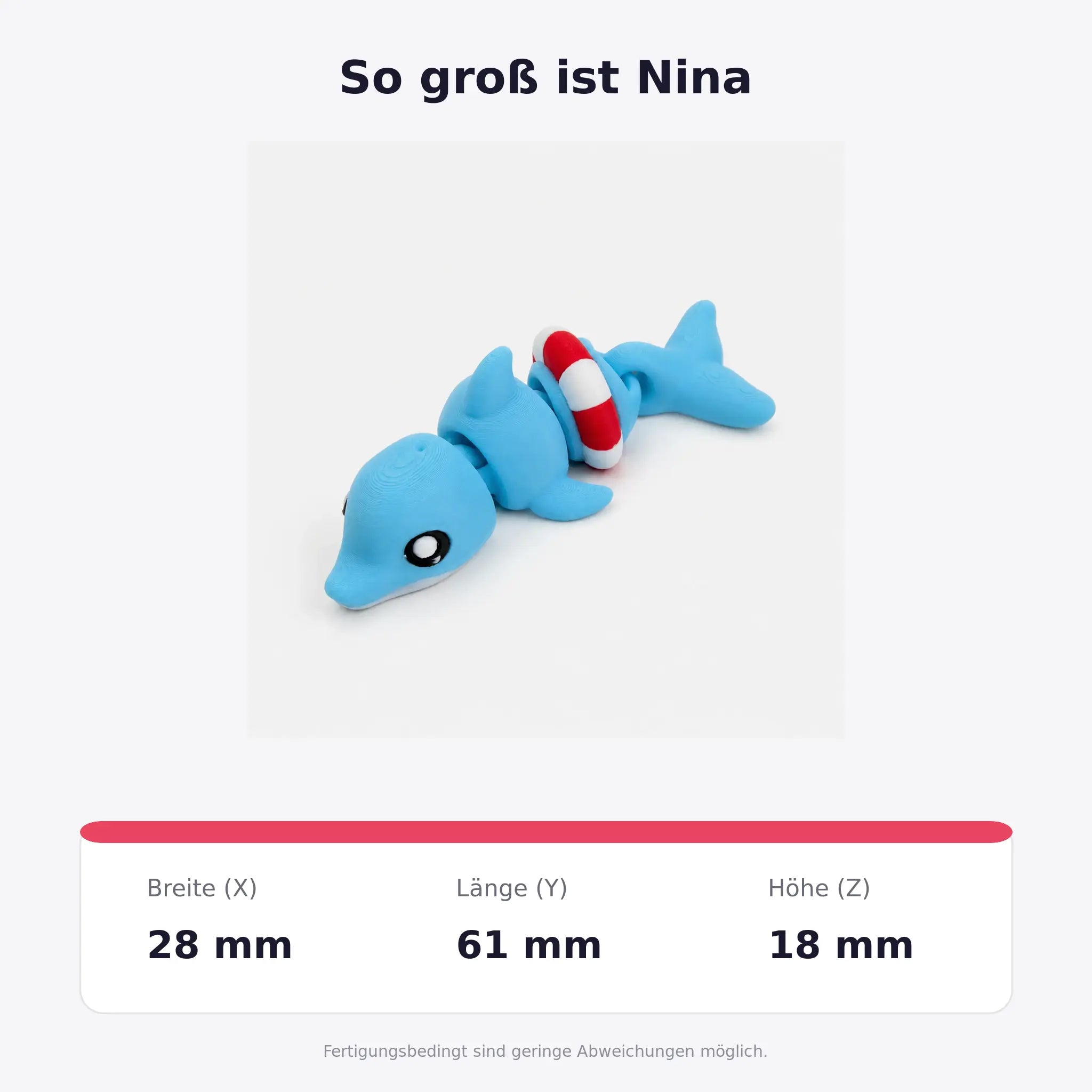 Nina der Delfin – Abmessungen in Millimetern