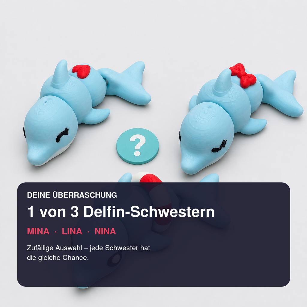 Überraschungstüte – eine von drei Delfin-Schwestern wird zufällig ausgewählt